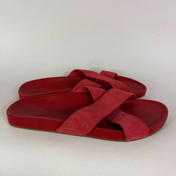 Birdies Slide Sandals Women's 9.5 Red Suede Cross-Strap Comfort Open Toe Outdoor - Picture 2 of 9
